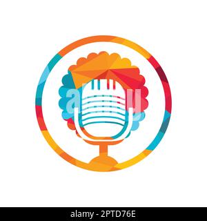 Logo de podcast Black People Vector. Tête noire avec logo de microphone de cheveux afro. Illustration de Vecteur