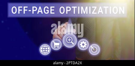 Affichage des affiches optimisation hors page, site Web de photo conceptuelle processus externe classement des méthodes promotionnelles Banque D'Images