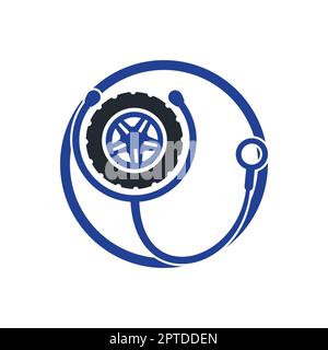 Concept de logo d'assistance et d'entretien automobile. Logo d'icône de pneu et stéthoscope. Illustration de Vecteur