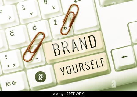 Signature manuscrite marque vous-même, mot écrit sur développer une identité professionnelle unique produit personnel Banque D'Images