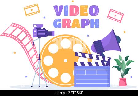 Modèle de services de vidéaste dessin main dessin de dessin animé dessin animé à plat avec enregistrement de production vidéo, film, équipement et cinéma conception de l'industrie Illustration de Vecteur