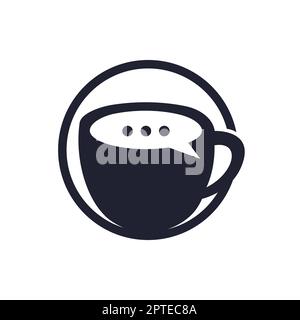 Logo Coffee Talk Vector. Tasse à café avec motif vectoriel d'icône en forme de chat à bulles. Illustration de Vecteur