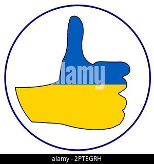 Ukraine main drapeau donnant le pouce vers le haut signe tout sur un fond blanc Banque D'Images