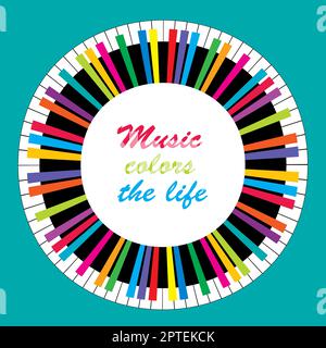 Abstrait piano circulaire coloré sur fond blanc avec message musique couleurs la vie Banque D'Images