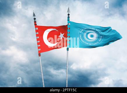 Türkiye Century, drapeau turc et slogan du parti Ak Banque D'Images