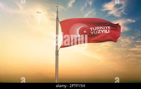 Türkiye Century, drapeau turc et slogan du parti Ak Banque D'Images