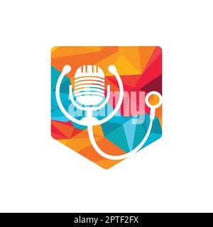 Conception du logo vectoriel du podcast du médecin. Symbole d'illustration du stéthoscope et du microphone. Illustration de Vecteur