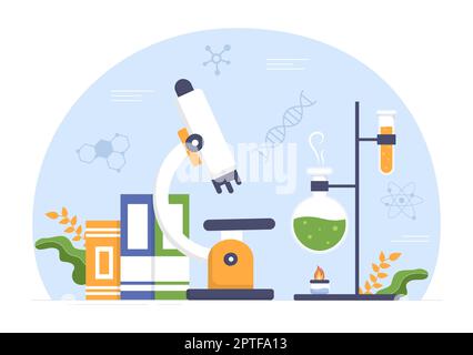 Laboratorium avec réalisation de la recherche scientifique, l'expérimentation et la mesure dans un laboratoire en dessin à plat dessin à la main modèles Illustration Banque D'Images