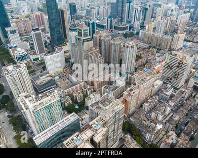 Shenzhen, Chine, 21 janvier 2022: Vue de dessus de la ville de Shenzhen, district de Futian Banque D'Images