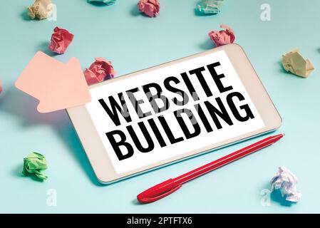 Affiche affichant le site Web bâtiment, le site de concept d'affaires est construit selon les besoins des clients Banque D'Images
