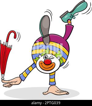 clown de cirque avec illustration de dessin animé de parapluie Illustration de Vecteur