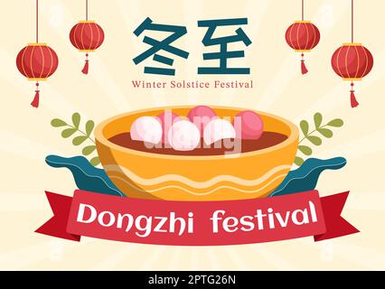 Dongzhi ou Winter Solstice Festival modèle dessin main dessin dessin dessin dessin animé dessin animé dessin animé par la famille appréciant la cuisine chinoise Tangyuan et Jiaozi concept Banque D'Images