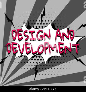 Affiche affichant la conception et le développement, mot pour définir la spécification des produits et services Banque D'Images