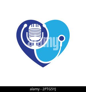 Conception du logo vectoriel du podcast du médecin. Symbole d'illustration du stéthoscope et du microphone. Illustration de Vecteur