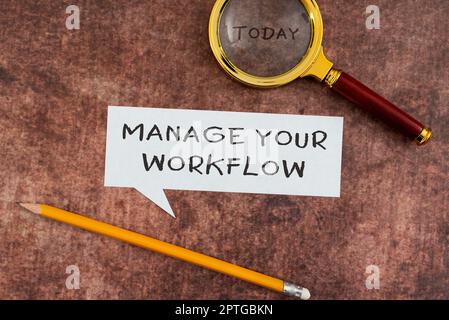 Affichage des panneaux gérer votre workflow, entreprise présenter l'organisation et la gestion de la main-d'œuvre pour améliorer la productivité des bureaux Banque D'Images