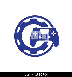 Modèle de conception de logo vectoriel de réparation de manette de jeu. Équipement avec logo vectoriel d'icône de console. Illustration de Vecteur