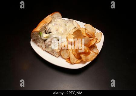 Délicieuse cuisine américaine connue sous le nom de Philly Cheesesteak Banque D'Images