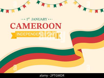 Happy Cameroon Independence Day on 1 janvier avec drapeau camerounais et vacances commémoratives en dessin animé à la main Banque D'Images