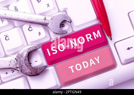 Affichage conceptuel norme ISO, mot pour une norme acceptée ou une façon de faire les choses les plus en montre convenu Banque D'Images
