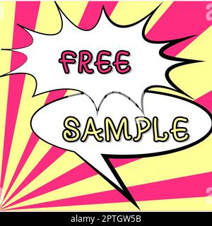 Texte montrant inspiration Free Sample, Word écrit sur une partie des produits donnés aux consommateurs dans les centres commerciaux Banque D'Images