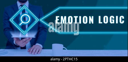 Signe affichant la logique des émotions, vue d'ensemble de l'entreprise cœur ou âme du cerveau ou confusion de l'intelligence équilibre égal Banque D'Images