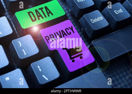 Légende présentant la confidentialité des données, le concept d'entreprise sécurité Internet et la protection numérique du site Web ou de la page d'accueil Banque D'Images