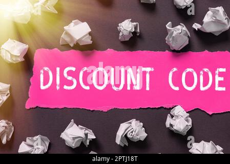 Signature manuscrite Code de réduction, photo conceptuelle pour réduire le prix d'un produit avec un bon d'achat personnalisé Banque D'Images