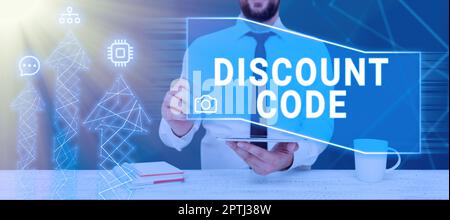 Signature manuscrite Code de réduction, idée d'affaires pour réduire le prix d'un produit avec un bon personnalisé Banque D'Images