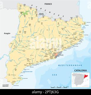 Carte vectorielle de la région du nord-est de l'Espagne en Catalogne Illustration de Vecteur