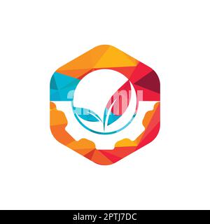 Logo Gear Leaf Vector. Résumé concept pour le thème de l'écologie, l'énergie écologique, la technologie et l'industrie. Illustration de Vecteur
