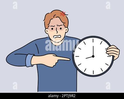 Homme furieux pointe à l'horloge Illustration de Vecteur