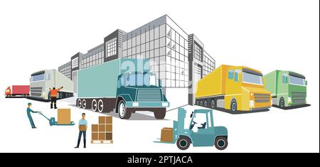 Expédition de fret, camionnage, illustration Illustration de Vecteur