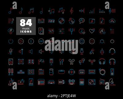 Jeu d'icônes isolées plates de vecteur de musique Illustration de Vecteur