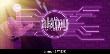 Texte d'écriture fixer votre crédit, vitrine d'affaires améliorer ou augmenter votre note ou score pour obtenir un prêt d'argent ou hypothèque Banque D'Images