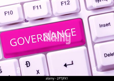 Affiche de texte montrant gouvernance, concept d'entreprise exercé dans la gestion d'une situation économique dans une nation Banque D'Images
