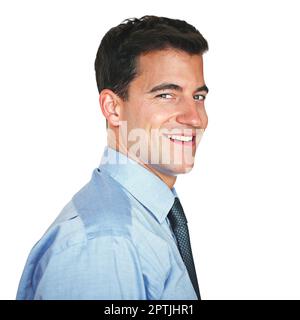 Je suis né pour le monde des affaires. Studio portrait d'un jeune homme d'affaires isolé sur blanc Banque D'Images