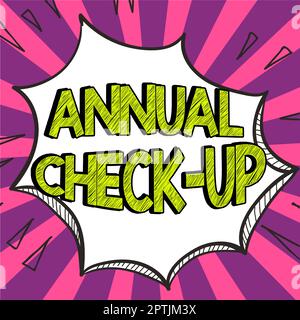 Affiche textuelle montrant la vérification annuelle, l'approche commerciale évaluation annuelle et l'examen de l'état de santé de la personne Banque D'Images