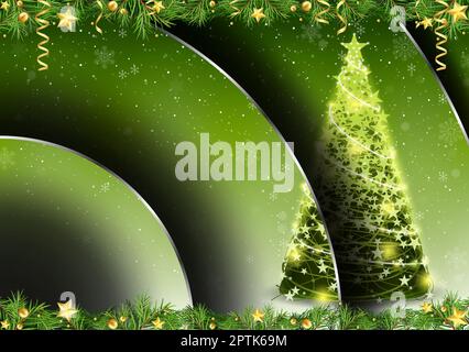 Vert abstrait motif de Noël avec l'effet des ombres en cascade tridimensionnelles et un arbre de Noël - Original Holiday Illustration, Vector Banque D'Images