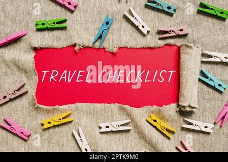 Affiche présentant la liste de vérification des voyages, Business présenter une liste des choses à vérifier ou à faire pour le voyage prévu Banque D'Images