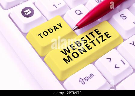 Rédaction affichant le texte site Web monetize, Word écrit sur la capacité de générer un revenu en profondeur votre site Web ou blog Banque D'Images