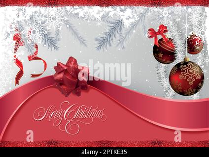 Fond rouge-argent de Noël avec ornements rouges de Noël Illustration de Vecteur
