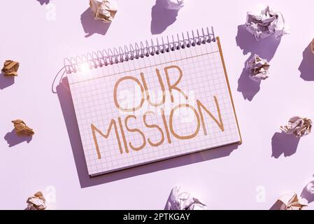 Présentation conceptuelle notre mission, nos tâches de présentation de l'entreprise ou notre calendrier nous avons besoin des faire correctement dans l'ordre de la réussite Banque D'Images