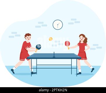 Les gens qui jouent au tennis de table Sports avec raquette et balle de ping-pong jeu match dans le dessin-modèle de dessin main de dessin-modèle Illustration de Vecteur