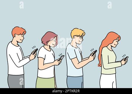 Les gens accro aux téléphones cellulaires Illustration de Vecteur