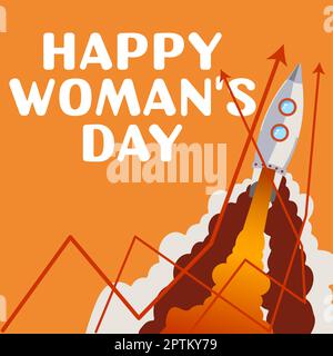 Texte d'écriture Happy Woman's Day, Business Overview pour commémorer l'essence de chaque dame dans le monde Banque D'Images