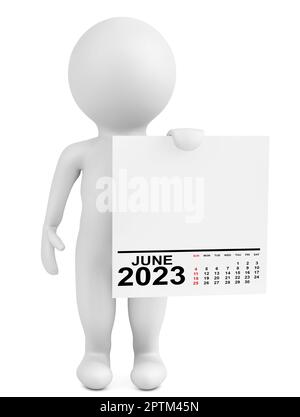 Calendrier de conservation des personnages juin 2023 année sur fond blanc. 3D rendu Banque D'Images