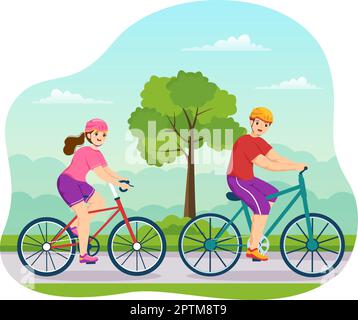 Mountain Motos Illustration avec Cyclisme dans les montagnes pour le sport, les loisirs et un style de vie sain dans Flat Cartoon modèles dessinés à la main Illustration de Vecteur