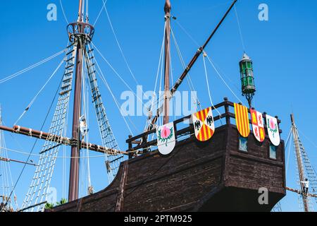 Palos de la frontera, Espagne - 22 avril 2023 : la récréation des trois navires utilisés par Christophe Colomb lors de son voyage. Pinta, Nina et Santa Maria. Banque D'Images