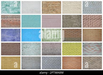 Un collage de plusieurs photos avec des fragments de murs de brique de différentes couleurs de près. Jeu d'images avec des variétés de maçonnerie Banque D'Images