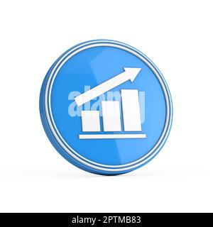 Augmenter la flèche et le diagramme graphique à barres icône d'entreprise statistique dans le bouton cercle bleu sur un fond blanc. 3D rendu Banque D'Images